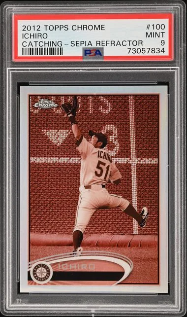 2012 Topps Chrome Ichiro Catching-Sepia Refractor #100 card image