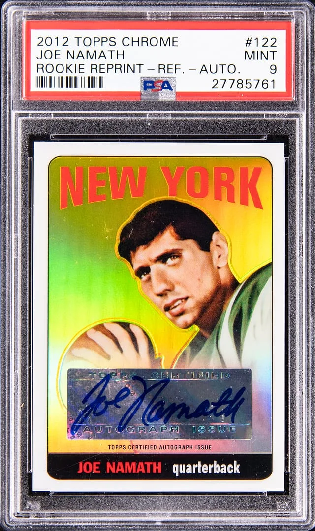 2012 Topps Chrome Joe Namath Reprint Refractor Autograph #122 card image