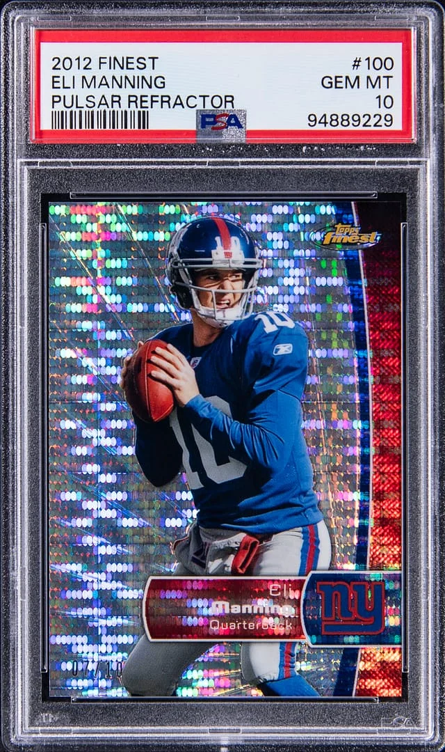 2012 Topps Finest Eli Manning Pulsar Refractor #100 card image