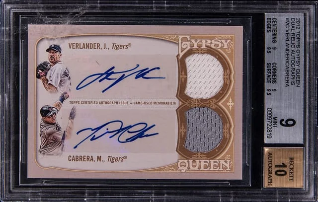 2012 Topps Gypsy Queen Justin Verlander/Miguel Cabrera Dual Relic Autographs #GQDAR-VC card image