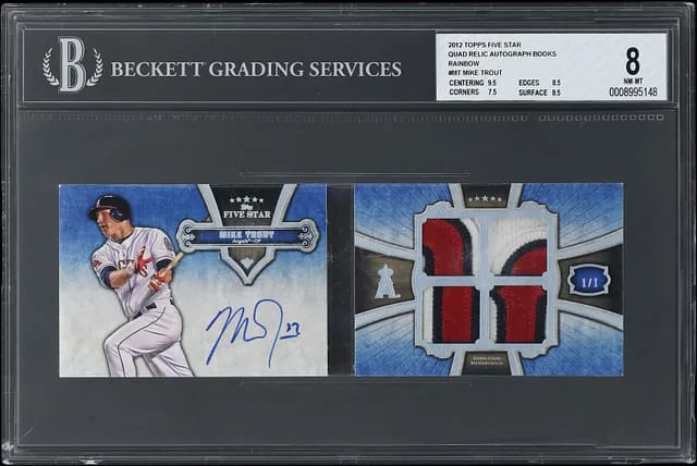 2012 Topps Mike Trout Five Star Quad Relic Autograph Booklet Rainbow #FSB4-MT card image