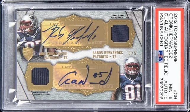 2012 Topps Rob Gronkowski/Aaron Hernandez Supreme Dual Autograph Relic #SDAR-GH card image