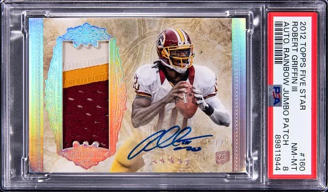 2012 Topps Robert Griffin III Five Star Autographs Rainbow Jumbo Patch #160 card image