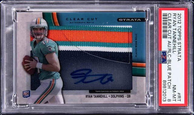2012 Topps Ryan Tannehill Strata Clear Cut Autograph Relic Blue Patch #CCAR-RT card image