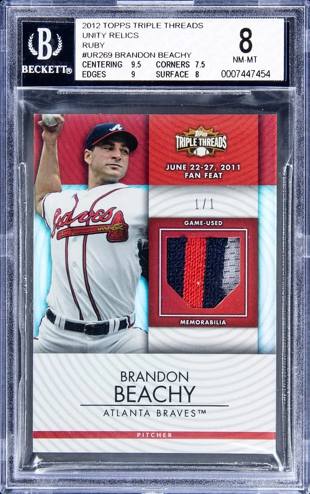 2012 Topps Tribute Brandon Beachy Threads Unity Relics Ruby #TTUR-269 card image
