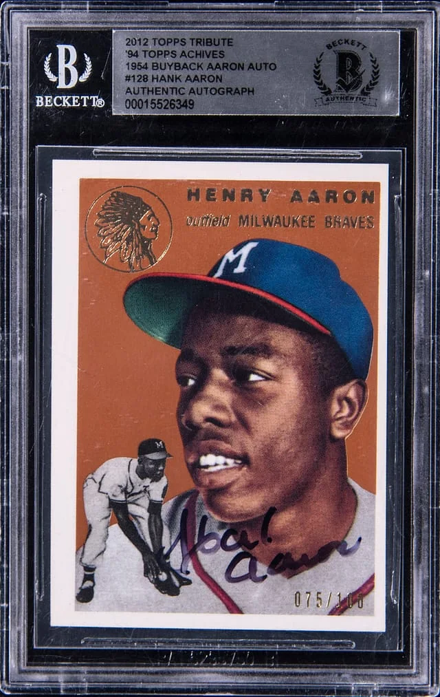 2012 Topps Tribute Hank Aaron 94' Topps Archives Buyback Aaron Autograph #128 card image