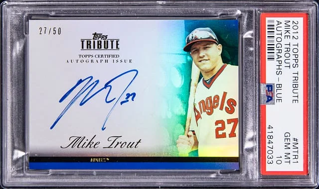 2012 Topps Tribute Mike Trout Framed Autographs Printing Plates Yellow #TA-MTR1 card image