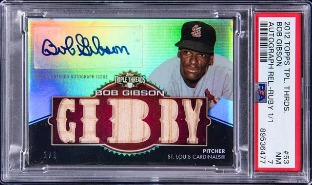 2012 Topps Triple Threads Bob Gibson Autograph Relics Ruby #TTAR-53 card image