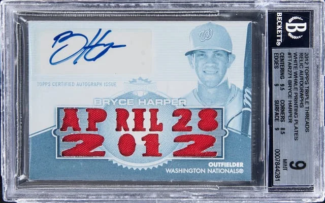 2012 Topps Triple Threads Bryce Harper Relic Autograph White Wale Printing Plates #TTAR-271 card image