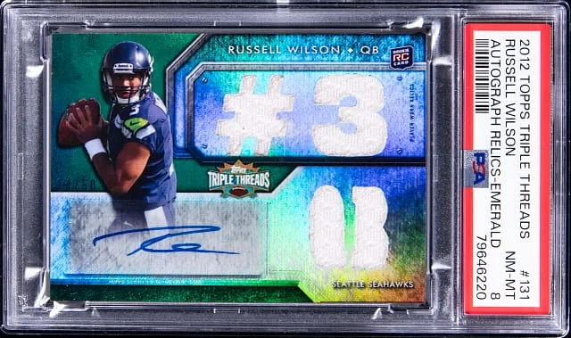 2012 Topps Triple Threads Russell Wilson Autograph Relics Emerald #131 card image