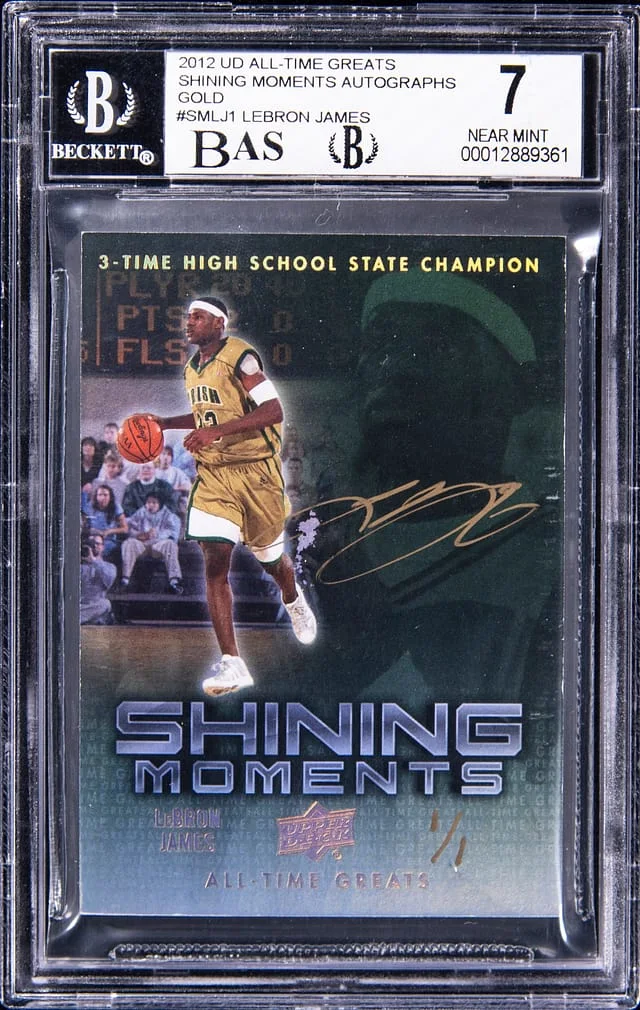 2012 Upper Deck LeBron James All-Time Greats Shining Moments Autographs Gold #SM-LJ1 card image