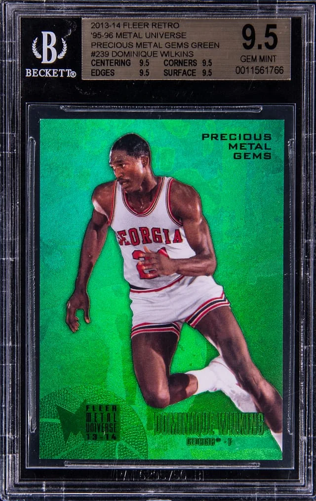 2013-14 Fleer Retro Dominique Wilkins 95-'96 Metal Universe Precious Metal Gems (PMG) Green #239 card image
