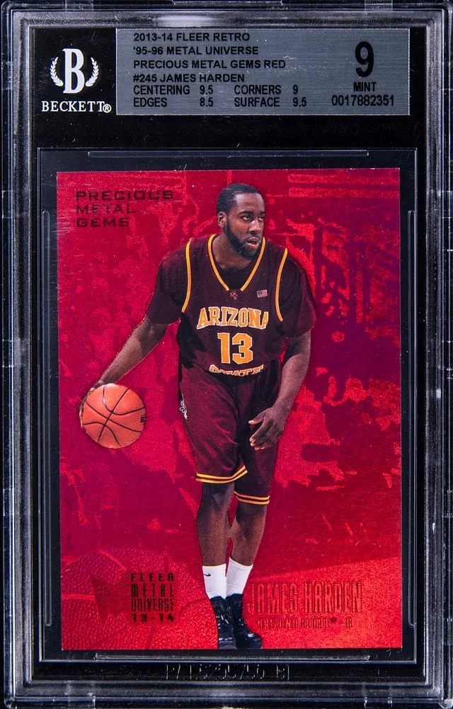 2013-14 Fleer Retro James Harden 95-96 Metal Universe Precious Metal Gems (PMG) Red #245 card image
