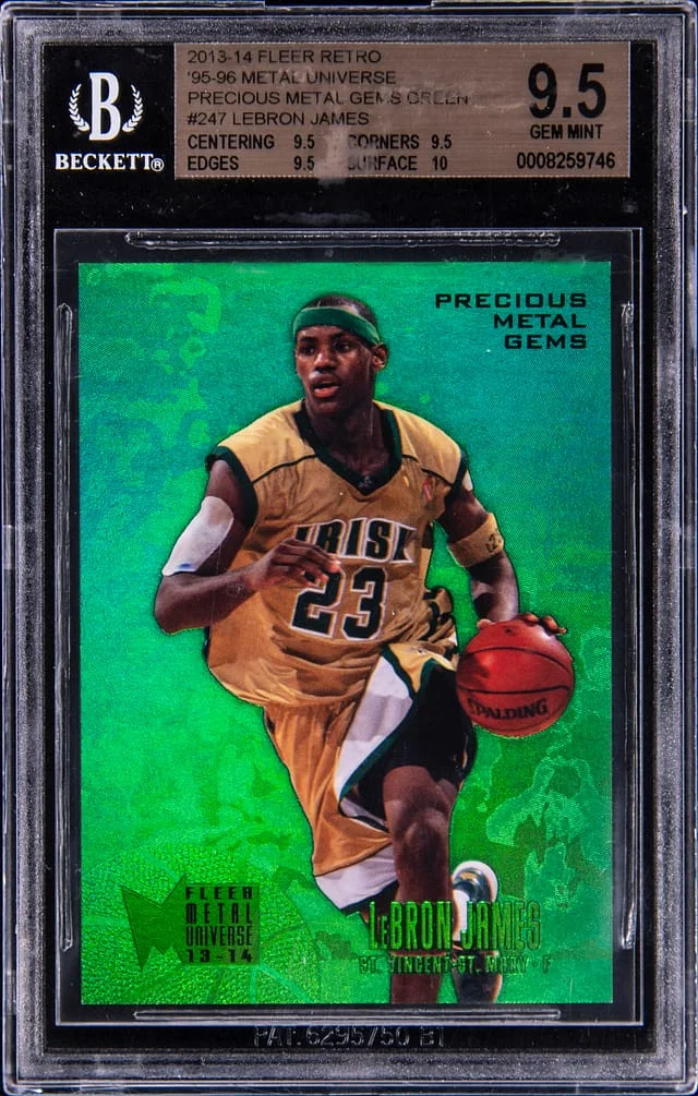 2013-14 Fleer Retro LeBron James 95-'96 Metal Universe Precious Metal Gems (PMG) Green #247 card image
