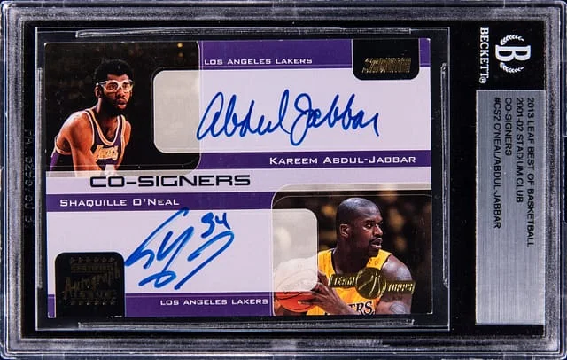 2013-14 Leaf Kareem Abdul-Jabbar/Shaquille O'Neal Best of Basketball 2001-02 Topps Stadium Club Co-Signers #CS2 card image