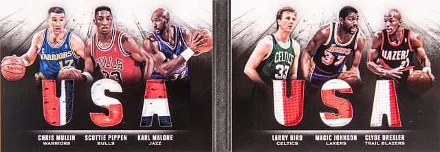 2013-14 Panini Chris Mullin/Scottie Pippen/Karl Malone/Larry Bird/Magic Johnson/Clyde Drexler Preferred USA #1 card image