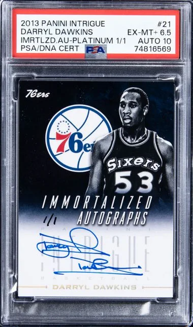 2013-14 Panini Darryl Dawkins Intrigue Immortalized Autographs Platinum #21 card image