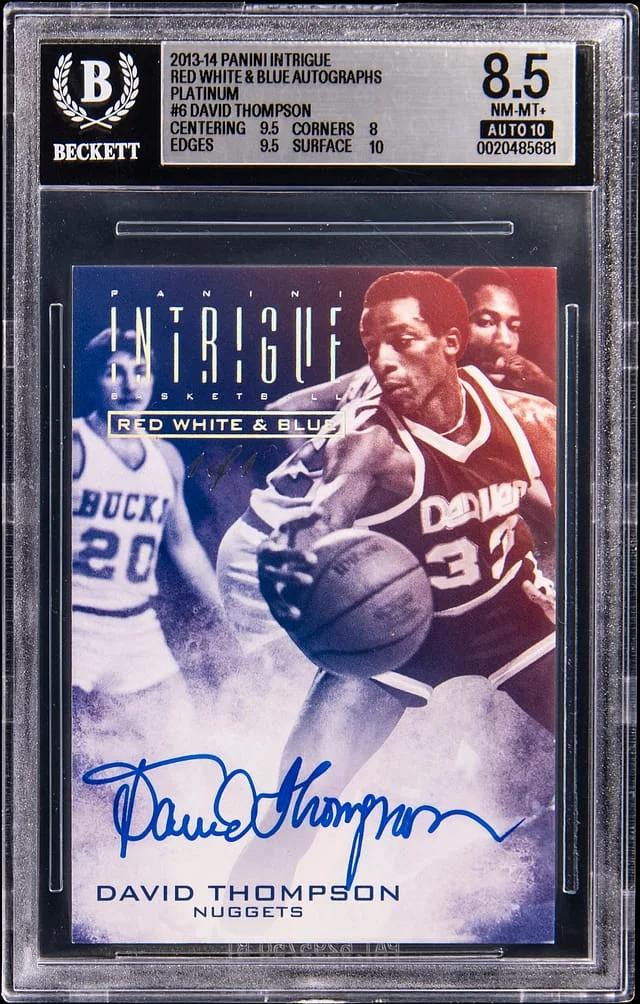 2013-14 Panini David Thompson Intrigue Red, White, Blue Autographs Platinum #6 card image
