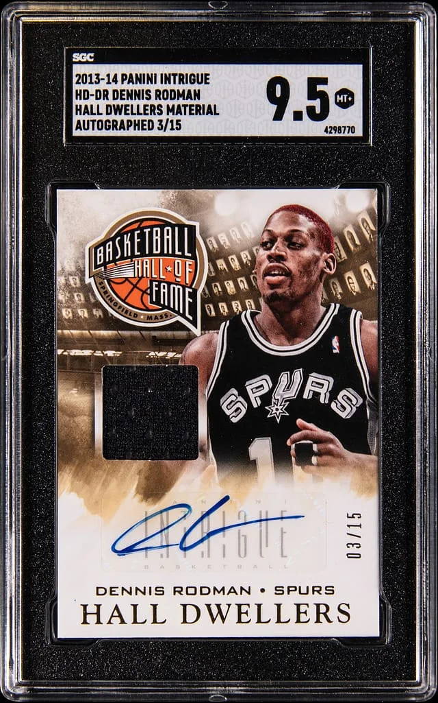 2013-14 Panini Dennis Rodman Intrigue Hall Dwellers Material Autographed #HD-DR card image