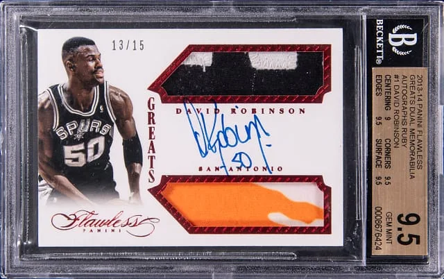 2013-14 Panini Flawless David Robinson Greats Dual Memorabilia Autographs Ruby #GR-DR card image