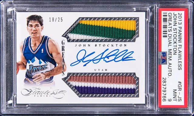 2013-14 Panini Flawless John Stockton Great Dual Memorabilia Autograph #GR-JS card image