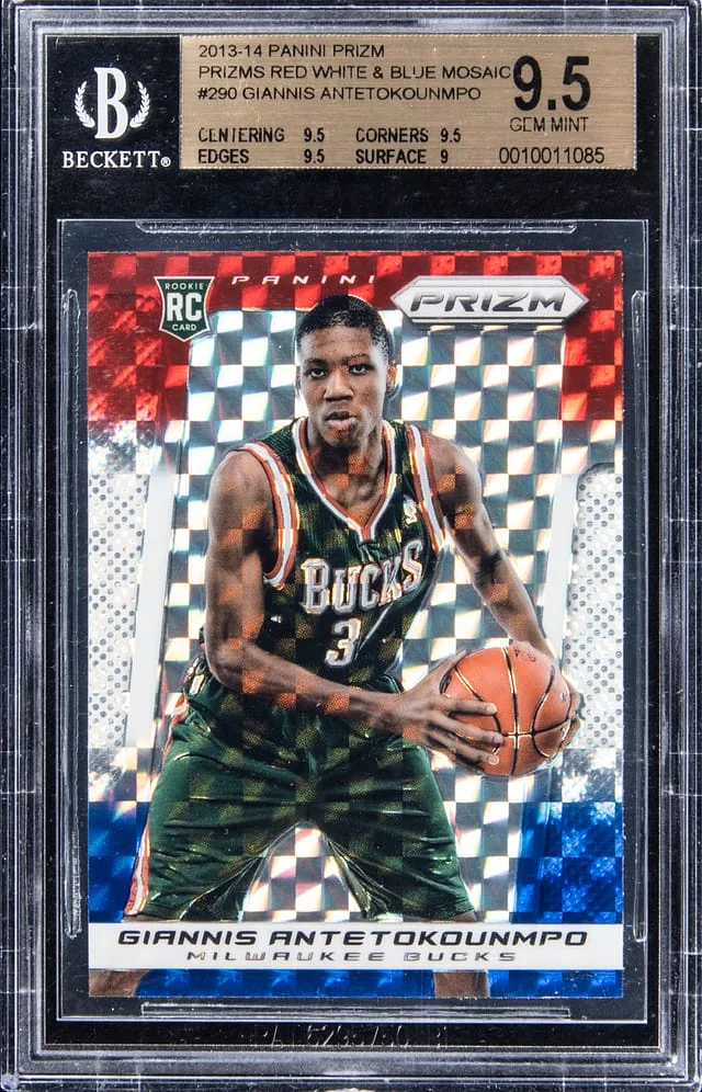 2013-14 Panini Giannis Antetokoumpo Prizms Red, White, and Blue Mosaic #290 card image