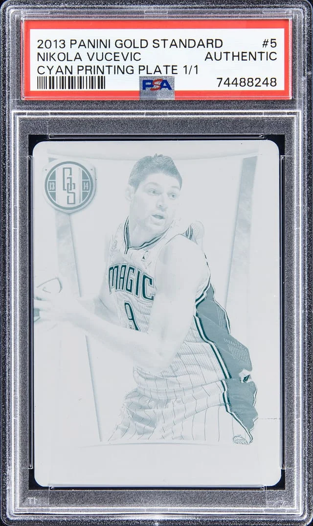 2013-14 Panini Gold Standard Nikola Vucevic Cyan Printing Plate 1/1 #5 card image