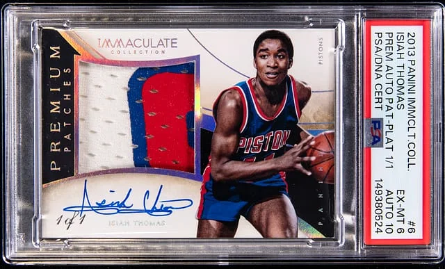 2013-14 Panini Immaculate Collection Isiah Thomas Premium Autograph Patch Platinum #6 card image