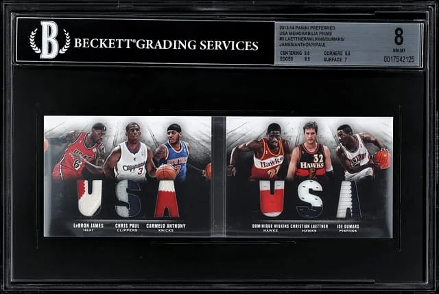 2013-14 Panini James/Paul/Anthony/Wilkins/Laettner/Dumars Preferred USA Memorabilia Prime #3 card image