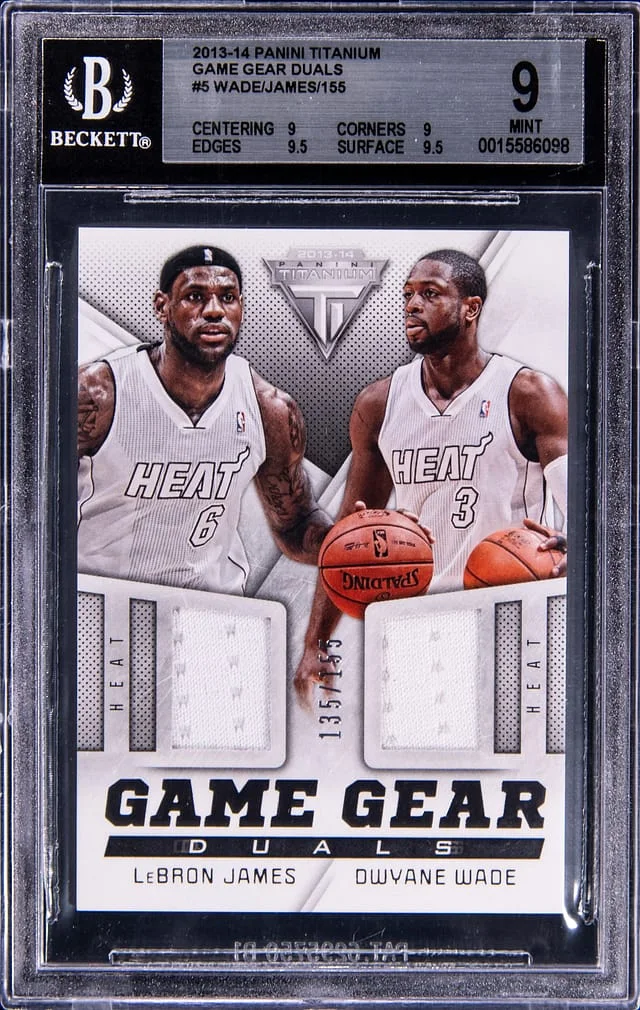 2013-14 Panini LeBron James/Dwyane Wade Dual-Relic Titanium Game Gear Duals #5 card image