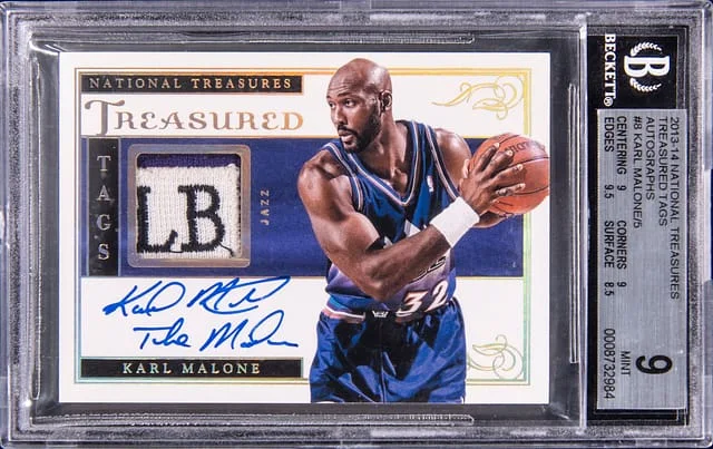 2013-14 Panini National Treasures Karl Malone Treasured Tags Autographs #TT-KM card image