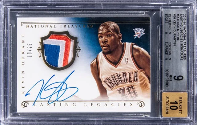 2013-14 Panini National Treasures Kevin Durant Lasting Legacies Signature Materials Prime #LL-KD card image