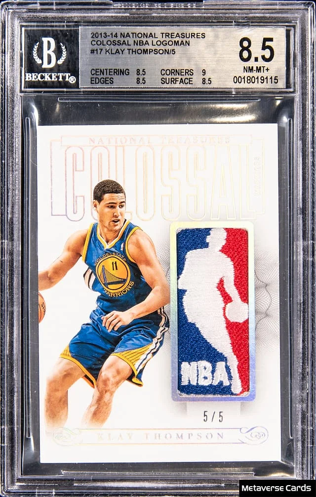 2013-14 Panini National Treasures Klay Thompson Colossal NBA Logoman #17 card image