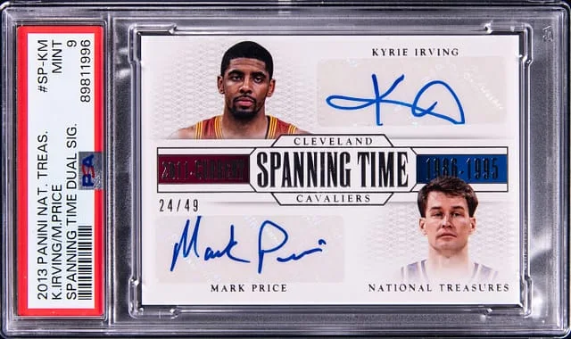 2013-14 Panini National Treasures Kyrie Irving/Mark Price Spanning Time Dual Signatures #SP-KM card image