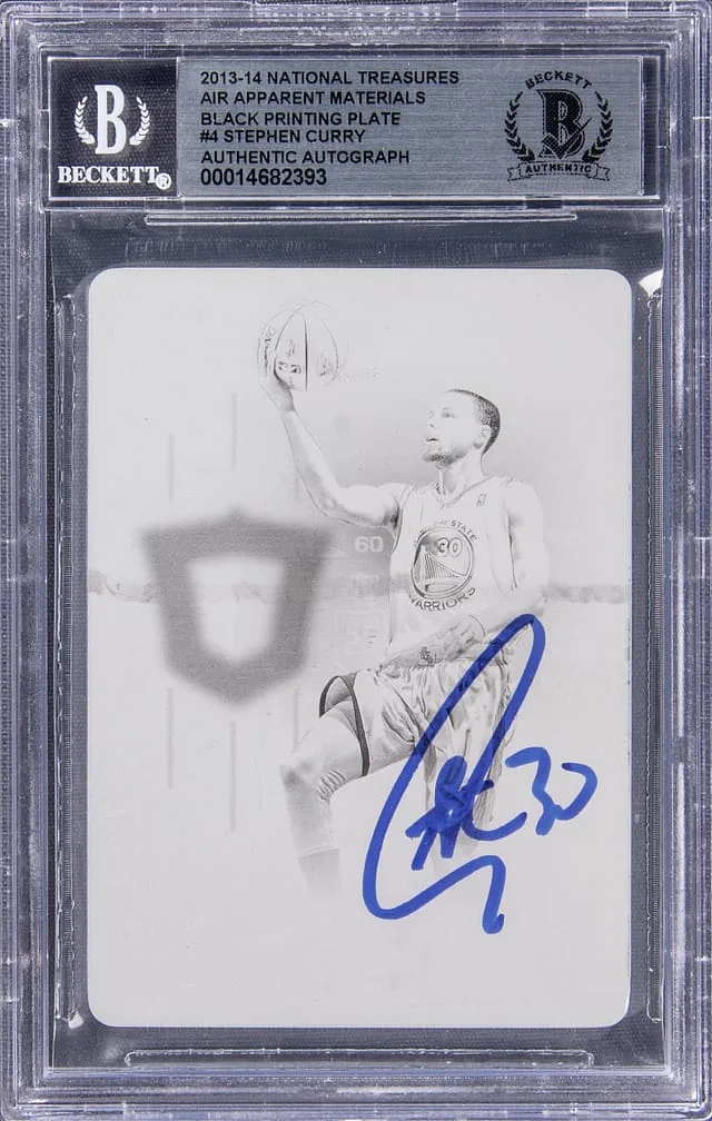 2013-14 Panini National Treasures Stephen Curry Air Apparent Materials Black Printing Plate #4 card image