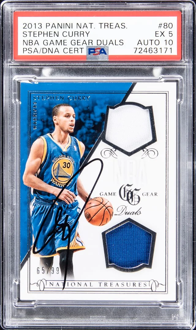2013-14 Panini National Treasures Stephen Curry NBA Game Gear Duals #80 card image