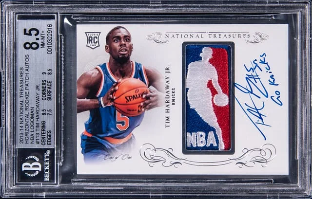 2013-14 Panini National Treasures Tim Hardaway Jr. Horizontal Patch Autographs NBA Logoman #113 card image