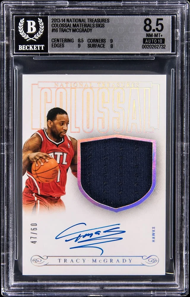 2013-14 Panini National Treasures Tracy Mcgrady Colossal Material Sigs #16 card image