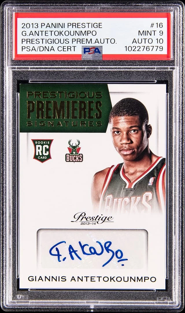 2013-14 Panini Prestige Giannis Antetokounmpo Prestigious Premieres Autograph #16 card image