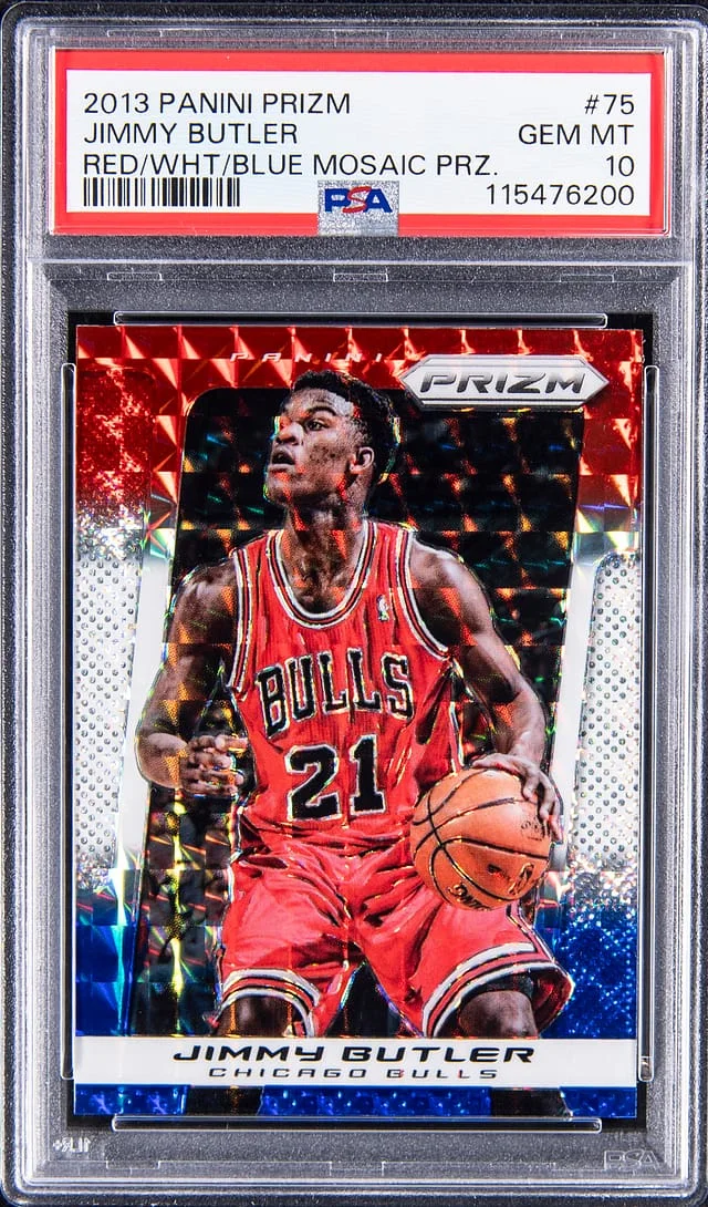 2013-14 Panini Prizm Jimmy Butler Red/White/Blue Mosaic Prizm #75 card image