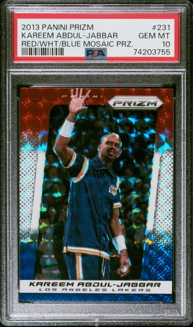 2013-14 Panini Prizm Kareem Abdul-Jabbar Red White And Blue Mosaic Prizm #231 card image