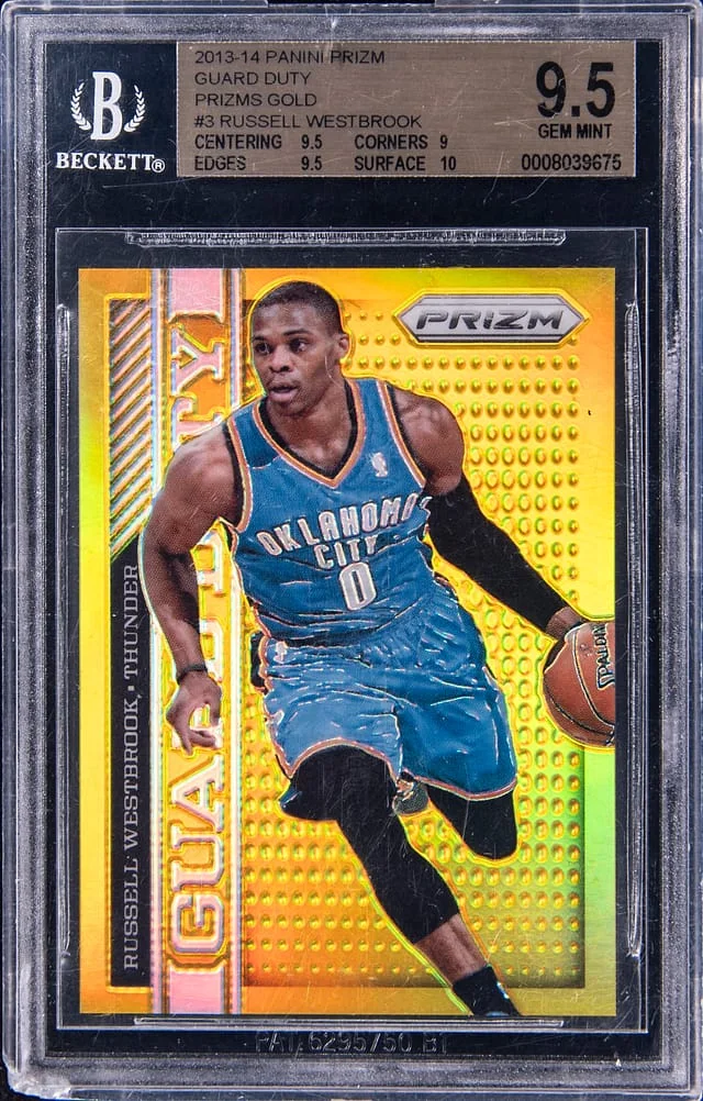 2013-14 Panini Prizm Russell Westbrook Guard Duty Gold #3 card image