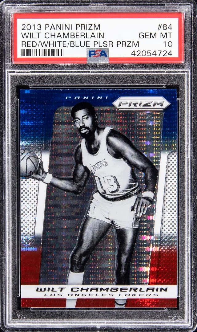2013-14 Panini Prizm Wilt Chamberlain Red White Blue Pulsar #84 card image