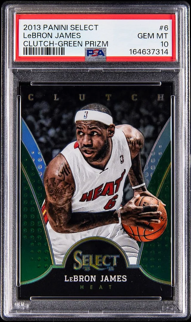 2013-14 Panini Select LeBron James Clutch Green Prizm #6 card image