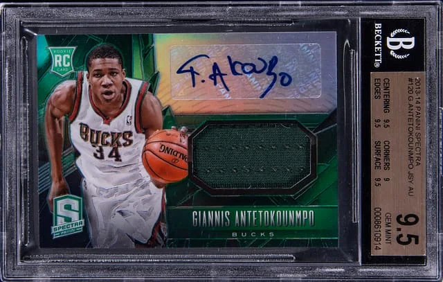 2013-14 Panini Spectra Giannis Antetokounmpo Jersey Autograph Light Blue #120 card image