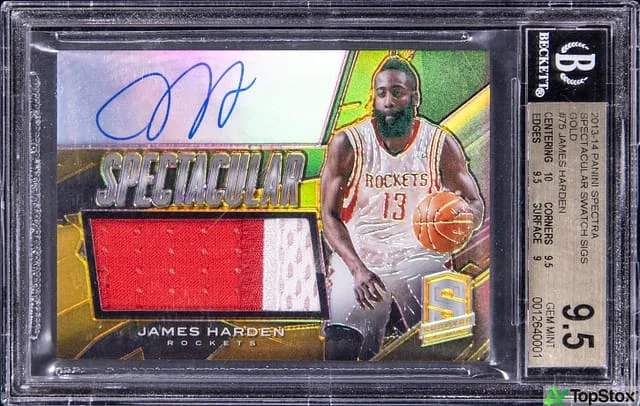 2013-14 Panini Spectra James Harden Spectacular Patch Autograph #75 card image