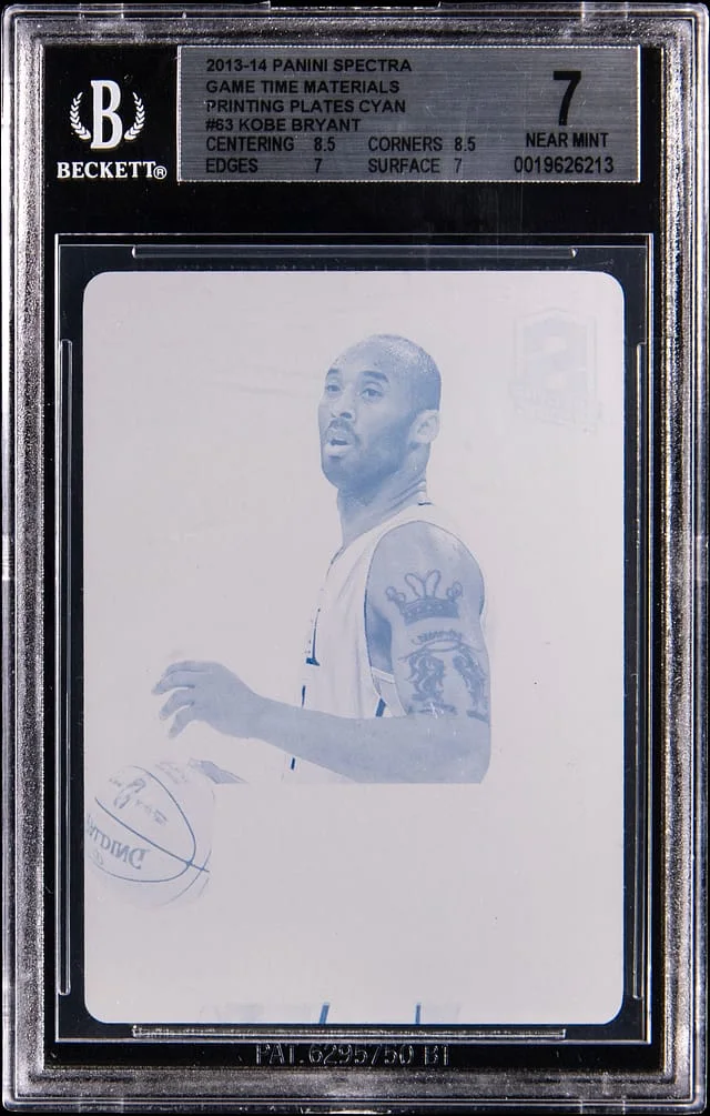 2013-14 Panini Spectra Kobe Bryant Game Time Materials Printing Plates Cyan #63 card image