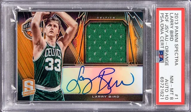 2013-14 Panini Spectra Larry Bird Hall of Fame Jersey Autograph Orange #1 card image