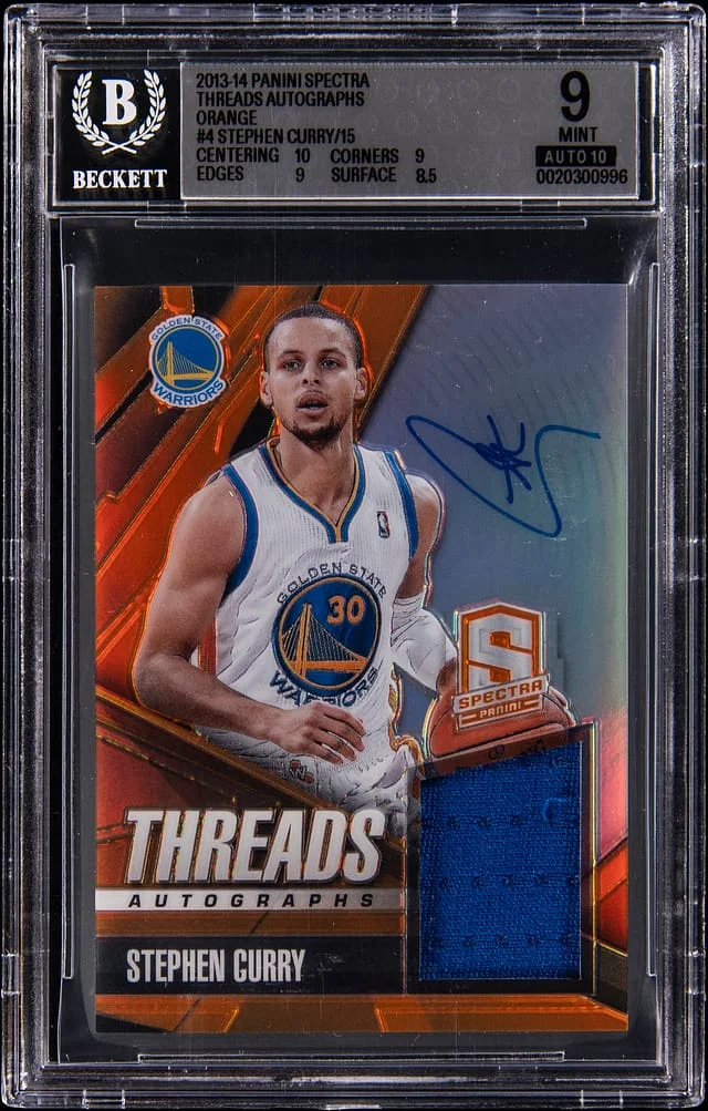 2013-14 Panini Spectra Stephen Curry Threads Autographs Orange #4 card image