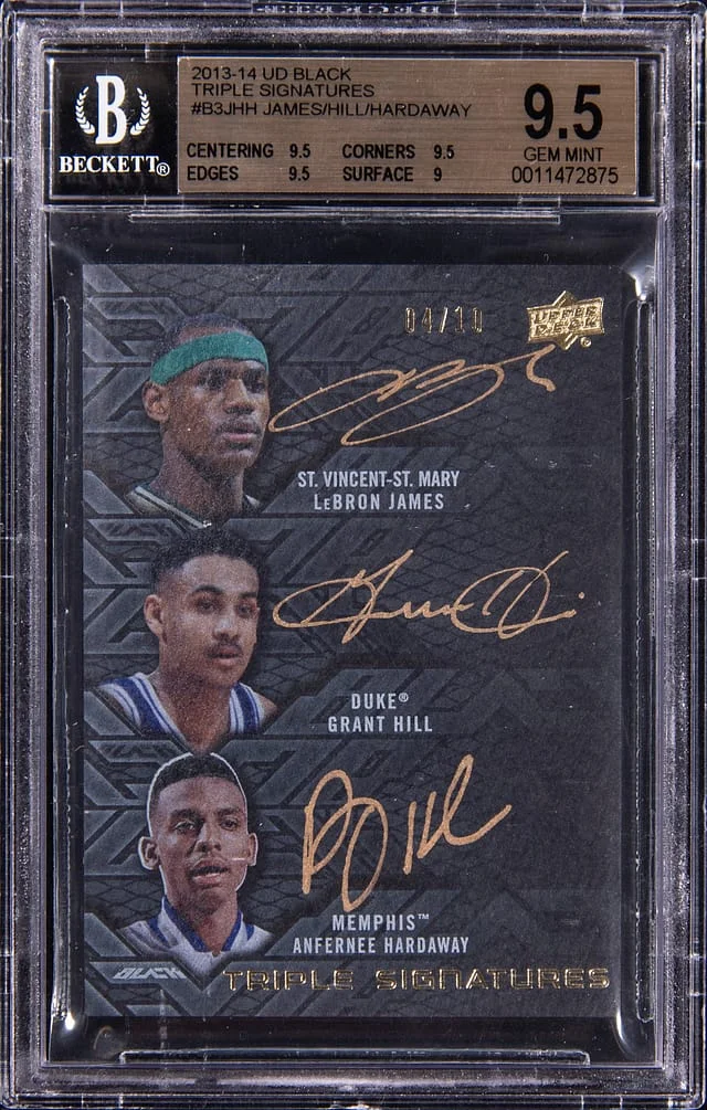 2013-14 Upper Deck Black LeBron James/Grant Hill/Penny Hardaway Multi-Signed Triple Signatures #B3-JHH card image